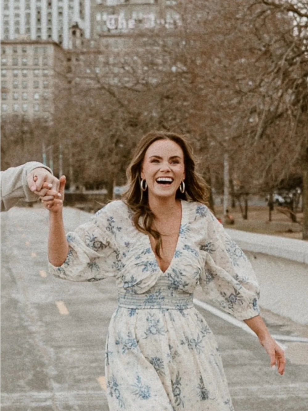 Free People Cream Maxi Dress with Blue Floral Print